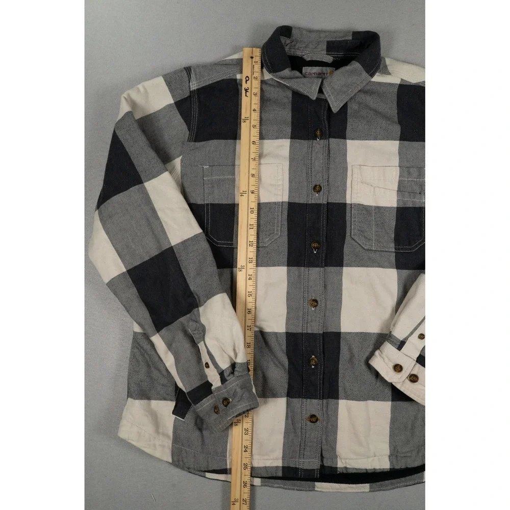 Carhartt Hubbard Sherpa-Lined Shirt Jacket Black Grey Plaid 103239 Kids L 12/14